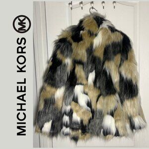 Michael Kors Faux Fur Coat – Multi-Tone Luxe Statement